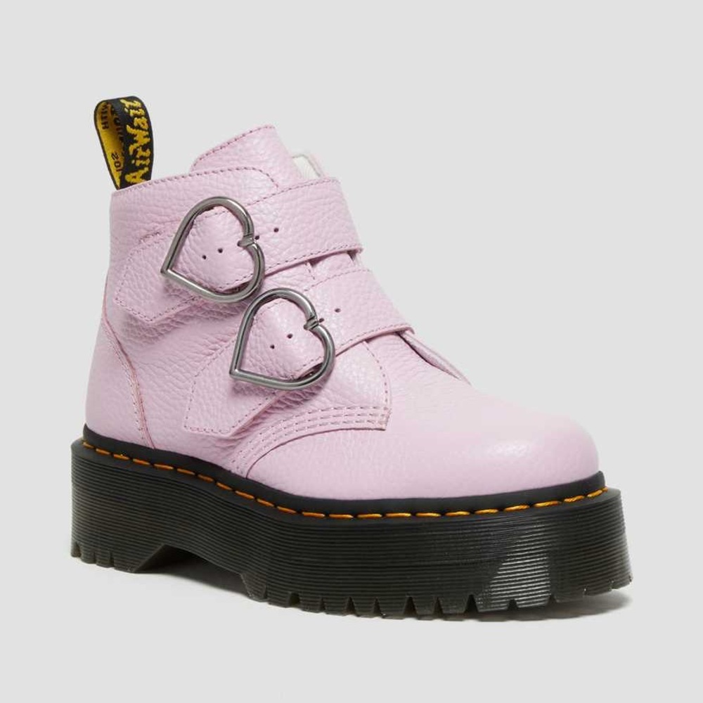 Dr.Martens Devon Heart Buckle Platform Boots in Pink Lavender